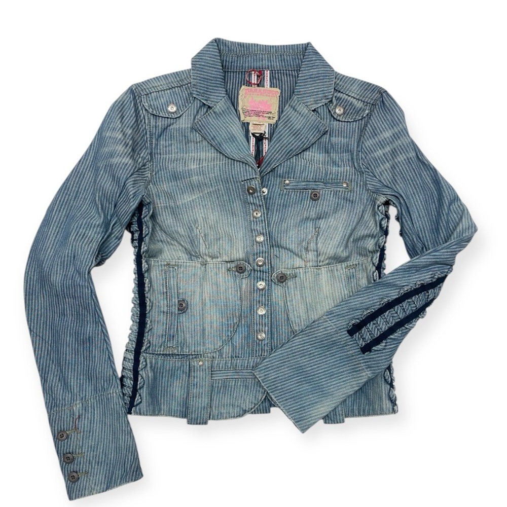 NWT Parasuco Vintage Women's Blue Striped Denim Jacket size S